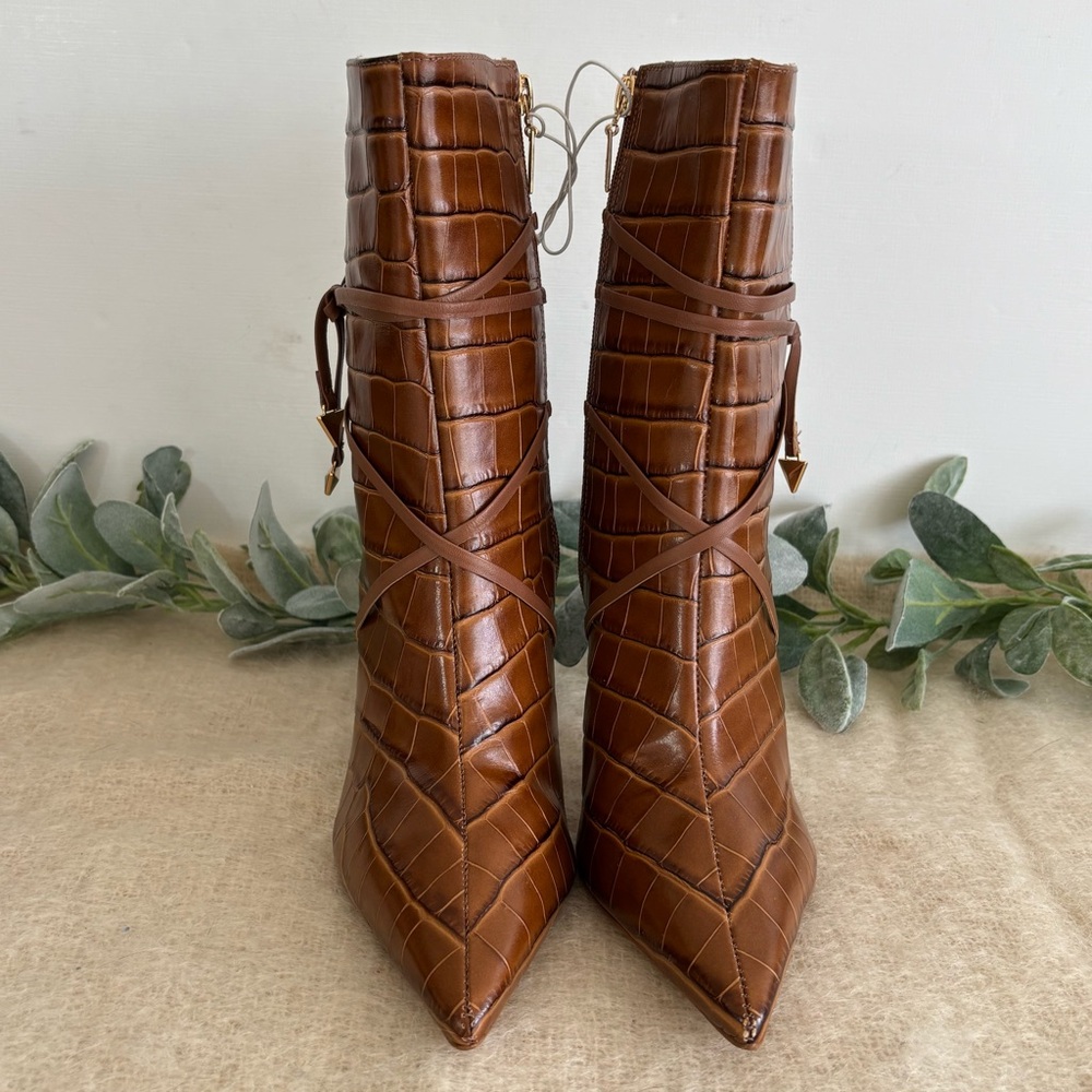 Schutz Croc heeled boots women size 8.5 brown - Picture 6 of 10
